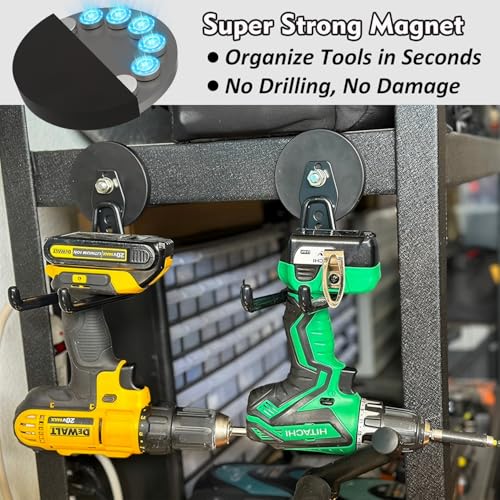 Image of MUTUACTOR Super Strong Magnetic Hooks,2pcs Powerful Magnetic Storage Hooks for Hanging Tools,Heavy Duty Magnetic Garage Hooks for Organizing Power Drill Drivers,Tool Box,Chest or Metal Cabinet