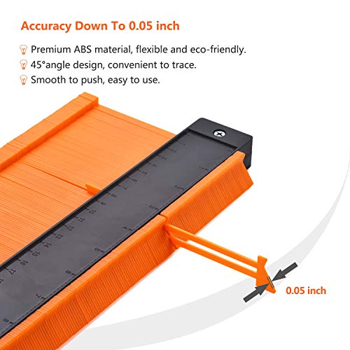 Contour Gauge Duplicator with Lock, GOXAWEE Widen Shape Duplication Gauge Tool 5”& 10”, 2 Pack Master Outline Measuring Plastic Ruler for Corners, Woodworking Templates, Tiles and Laminate (Orange) - Thumbnail 4