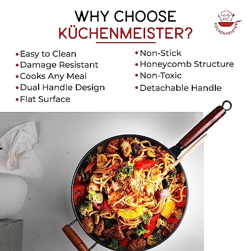 Kuchenmeister-125-Inch-Carbon-Steel-Wok-Pan-with-Lid-Brush-Oil-Strainer-Flat-Bottom-Woks-Stir-Fry-Pans-Nonstick-for-Induction-Electric-Gas-Halogen-Stoves