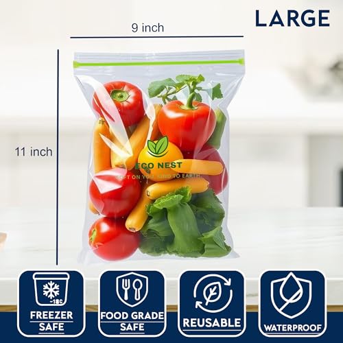 Image of Large Multipurpose Ziplock Storage Bags | 30 Reusable Bags (23 x 28 cm) | Double Grip Zipper | Leak-Proof, Freezer & Fridge Safe, BPA-Free, Food-Grade Ziplock Pouches