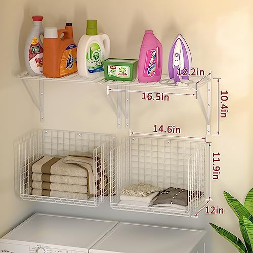 3Ingseagulls WSK01 2 Pack Laundry Room Shelves Wall Mounted With Wire Baskets thumb #2
