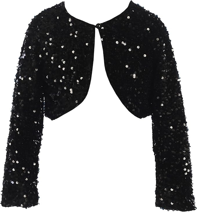 iGirlDress Girls Sequin Velvet Flower Girl Bolero Jacket Shrug Coat2