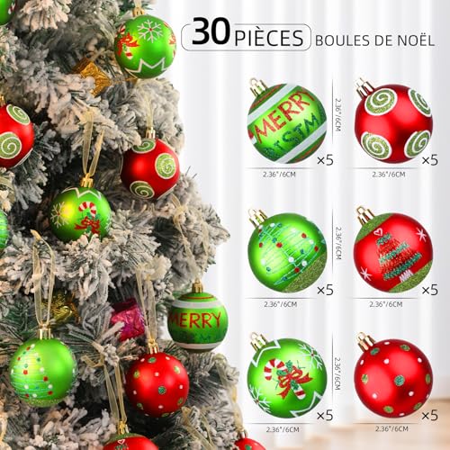 Boule de Noël extérieur scintillante rouge verte Lanpn 30pcs - 4