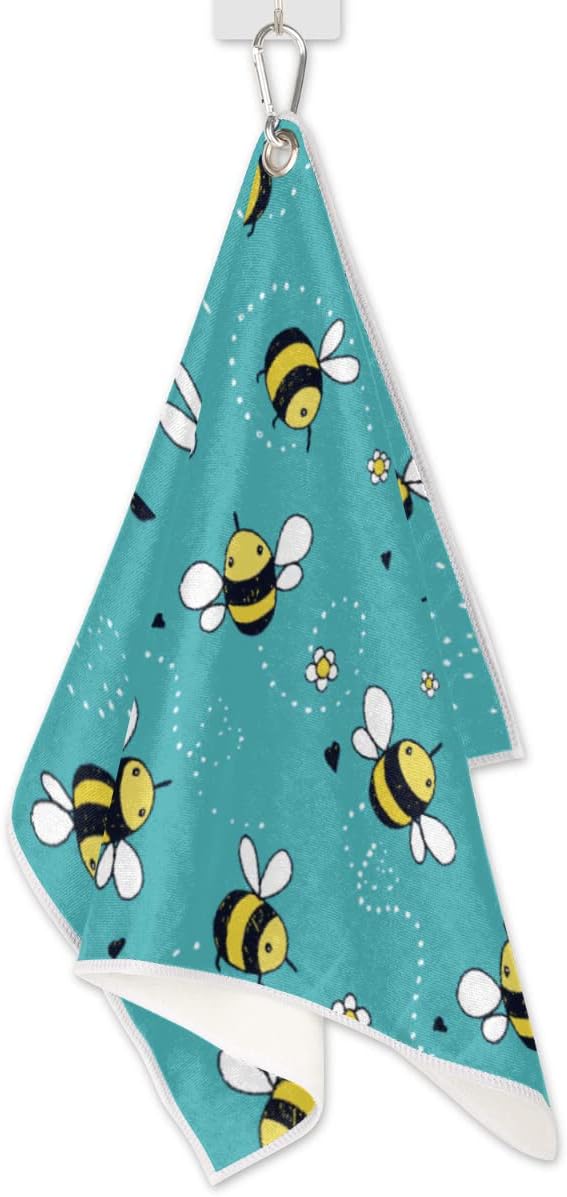 QsirBC Happy Bees Golf Towel Microfiber Club Cleaner with Carabiner Clip Water Absorption Quick Dry Golf Towels for Women Men Golf Accessories 15 X 24 Inch