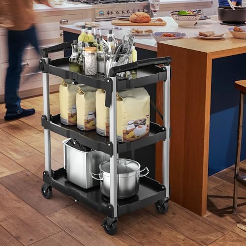 Image of YITAHOME 3-Tier Folding Utility Cart with Wheels (2 Brakes), 240lbs