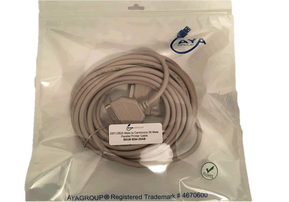 AYA 25Ft (25 Feet) DB25 Male to Centronics 36 Male Parallel