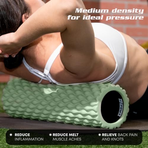 Textured Foam Rollers for Muscle Massage – Medium-Density Back Foam Roller for Back Pain Relief & Muscle Recovery in Legs & Arms – Hollow Foam Roller for Muscle Exercises by PowX, 5.5x17.7 In. (Green) - Image 3