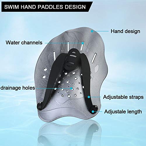 Dprofy Swim Training Paddles Hand - Swim Paddles Hand with Adjustable Straps, Swimming Hand Paddles for Women, Men and Children, Professional Swimming Accessories(1 Pair) - Thumbnail 3