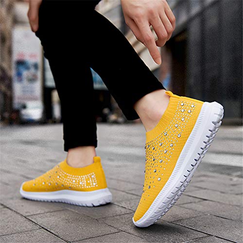 Image of GOSPT Women's Mesh Sport Shoes Rhinestone Glitter Slip On Ballroom Jazz Latin Dance Sock Sneakers