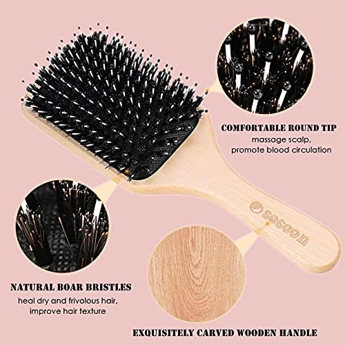 Hair Brush, Sosoon Boar Bristle Paddle Hairbrush for Long Thick Curly