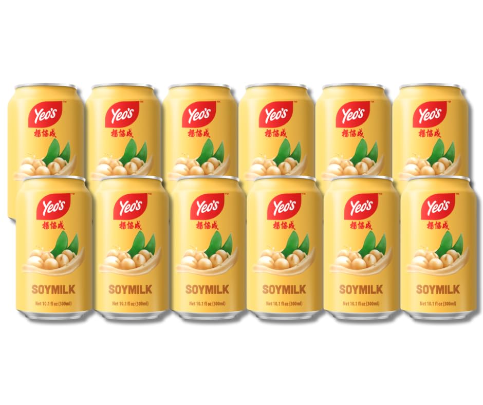 Yeo’s Soymilk Drink 10.1 fl oz (300ml) – Plant-Based Goodness in Every Sip, Non-GMO Soybeans, Lactose-Free, Cholesterol-Free, Source of Protein & Calcium (Pack of 12 Cans)