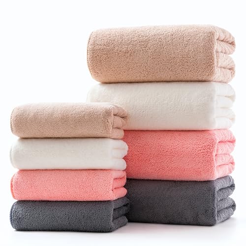 Lumimi Towel Set of 8 Very Soft Microfiber 4 Bath and 4 Hand Towels Quick Dry Light Weight for Bathroom Gym Salon, 8 Pack Multicolour A - Cosy Home Interiors Lumimi Towel Set of 8 Very Soft Microfiber 4 Bath and 4 Hand Towels Quick Dry Light Weight for Bathroom Gym Salon, 8 Pack Multicolour A