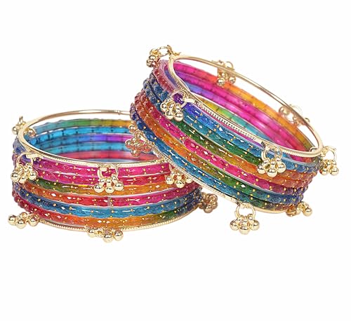 Image of Swara Creations Kashmiri Ghungroo glass Bangles set | Viral Raindrop Multi Set for Women and Girls | Set of 16 Pcs (SKU415)