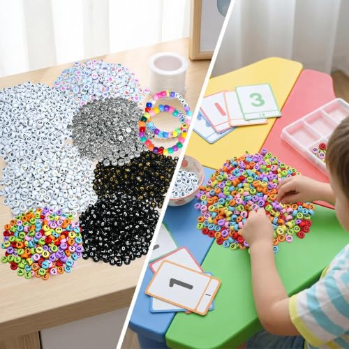Image of Amaney 700Pcs 7x4mm 7 Colors Mixed Number Beads Acrylic Round Shape Each Color 100Pcs