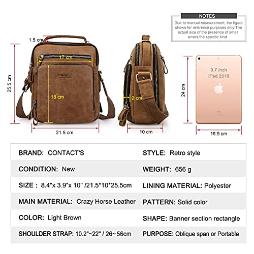 CONTACTS Leather Messenger Bag for Men, Messenger Bag,Genuine Leather Crossbody Bag Shoulder 9.7" iPad Bag for Work Travel Handbag3