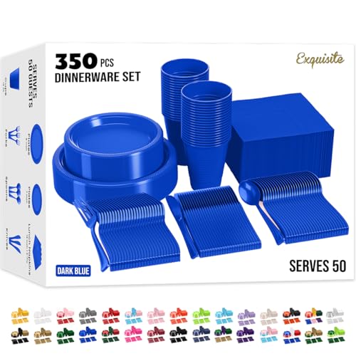 Image of Exquisite 350 Pcs Dark Blue Plates and Napkins Party Supplies Plate Sets