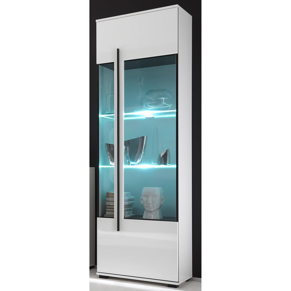 Lomadox Wohnwand Set in weiß Hochglanz mit 2 Vitrinen inkl. LED und großem Sideboard BxHxT: 300x200x42cm