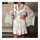 Obscene Photo: Non LUOSI Pyjamas Nouvelle Lingerie Dentelle De Soie Noire Kimono Robe De Nuit Intime Robe De Nuit en Vrac Femme Peignoirs M-XL Pyjamasque Woman (Color : White, Size : L)