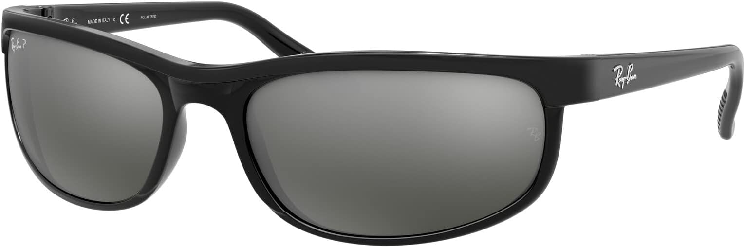 RB2027 Predator 2 601/W1 Sunglasses Bundle with Universal Anti-Slip Silicone Leash, Black Dark Grey
