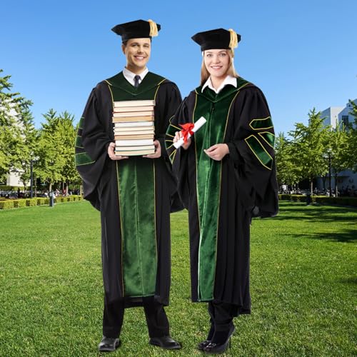 Image of Unisex Doctoral Graduation Gown with Gold Piping | Academic doctoral Cap and Gown for Graduation Ceremony