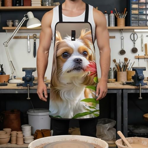 Delantal de trabajo unisex con diseño Shih Tzu y flores miniatura 4