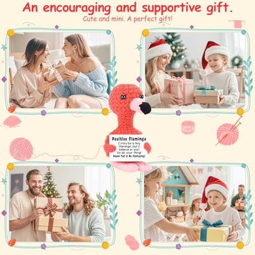 MLZTINGR Lustige Positive Flamingo | Handgefertigter Flamingo Plüschtier | Emotionaler Support Axolotl Plüschtier | Niedliches Häkel-Tier für Schreibtischdekoration