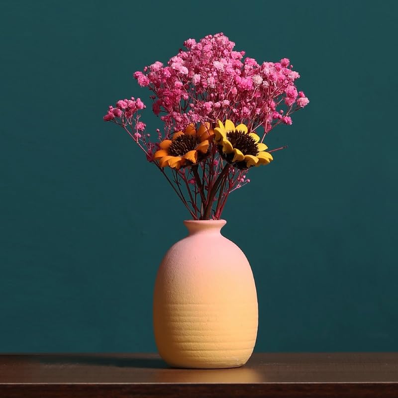 Flores Artificiales Decorativas, Ramo de Flores Secas y Falsas con Florero de Cerámica, Planta Artificial en Maceta, Flores Artificiales para Boda, Oficina, Mesa de Jardín