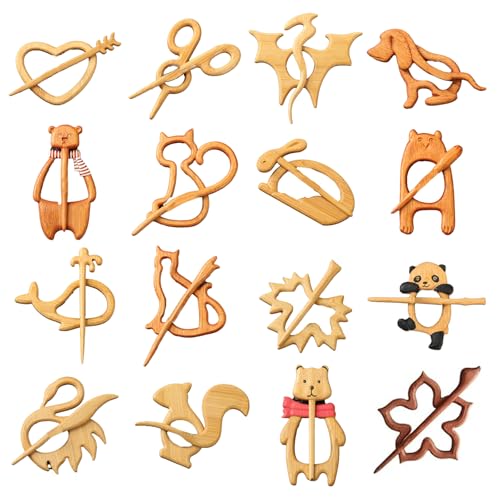 1 broche en bois pour pull, écharpe, châle, châle en bois de dessin animé, taille unique, Bois