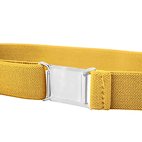 Buyless Fashion Kids Toddlers Baby Adjustable Elastic Stretch Belt with Silver Buckle - 5101-Mustard