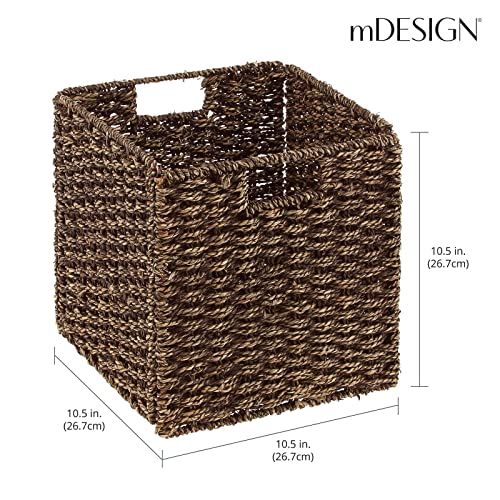 Mdesign Seagrass Woven Cube Basket Organizer With Handles - Storage For Bedroom, Office, Living Room, Bathroom, Perfect For Cubby Storage Units - Hold Blankets, Magazines, Books - 4 Pack - Brown Wash #TOP3
