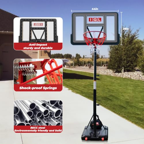 Image of IGL Portable Basketball Hoop, 5.6-10FT Adjustable Basketball Goal System, 40 /44 Inch Outdoor Basketball Hoop & Goals for Kids, Youth, and Adults in The Backyard, Driveway with PC Backboard