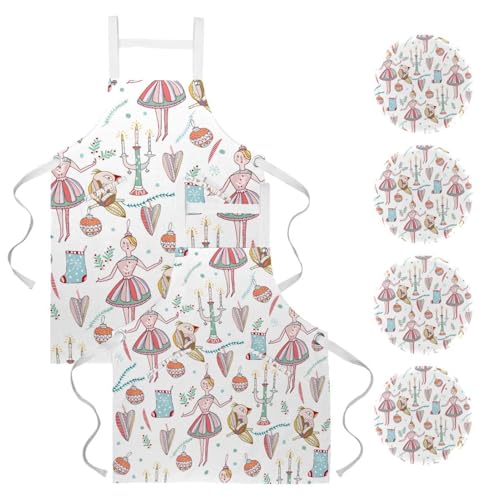 Lot de 2 tabliers de cuisine avec hiboux multicolores