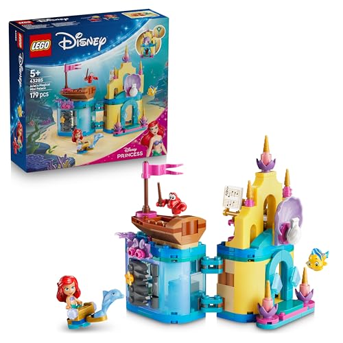 LEGO | Princesas Disney mini palácio mágico de Ariel - castelo de brinquedo da pequena sereia com microfone boneca - figuras de animais de Sebastian e Flounder - presente para meninas de 5 anos