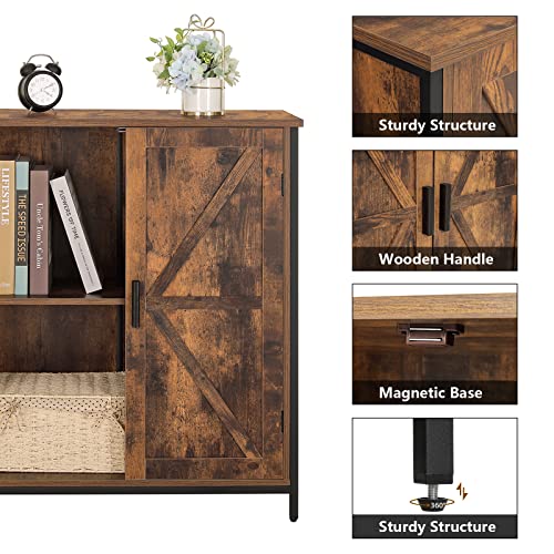 Weenfon Storage Cabinet, Industrial Floor Cabinet With 2 Doors & 1 Shelf, Wooden Freestanding Storage Cabinet With Metal Frame, Buffet Cabinet, For Living Room, Bedroom, Rustic Brown & Black #TOP5
