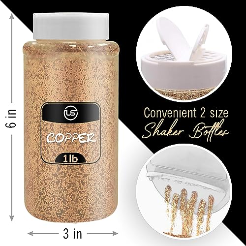 Copper Glitter Bulk, Fine Glitter for Crafts, Resin and Scrapbooking – 1 LB/16OZ Shaker Bottles Great for Tumblers and Crafts