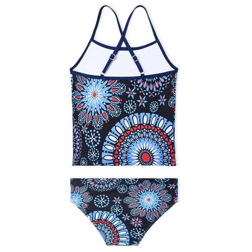 Image of Century Star Girls Swimsuit Two Piece Tankini Swimwear with Boyshort Bathing Suit for Kids Toddler Beach Swimsuits Blue Round Flower 14