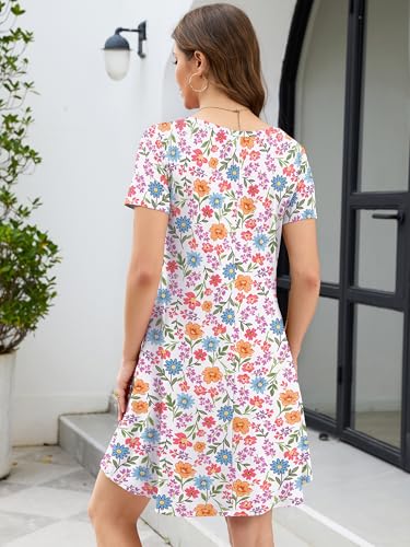 Image of KORSIS Women's Dresses Summer Casual T-Shirt Short Sleeve Criss Cross V Neck Swing Beach Vacation Sundress Dress with Pockets