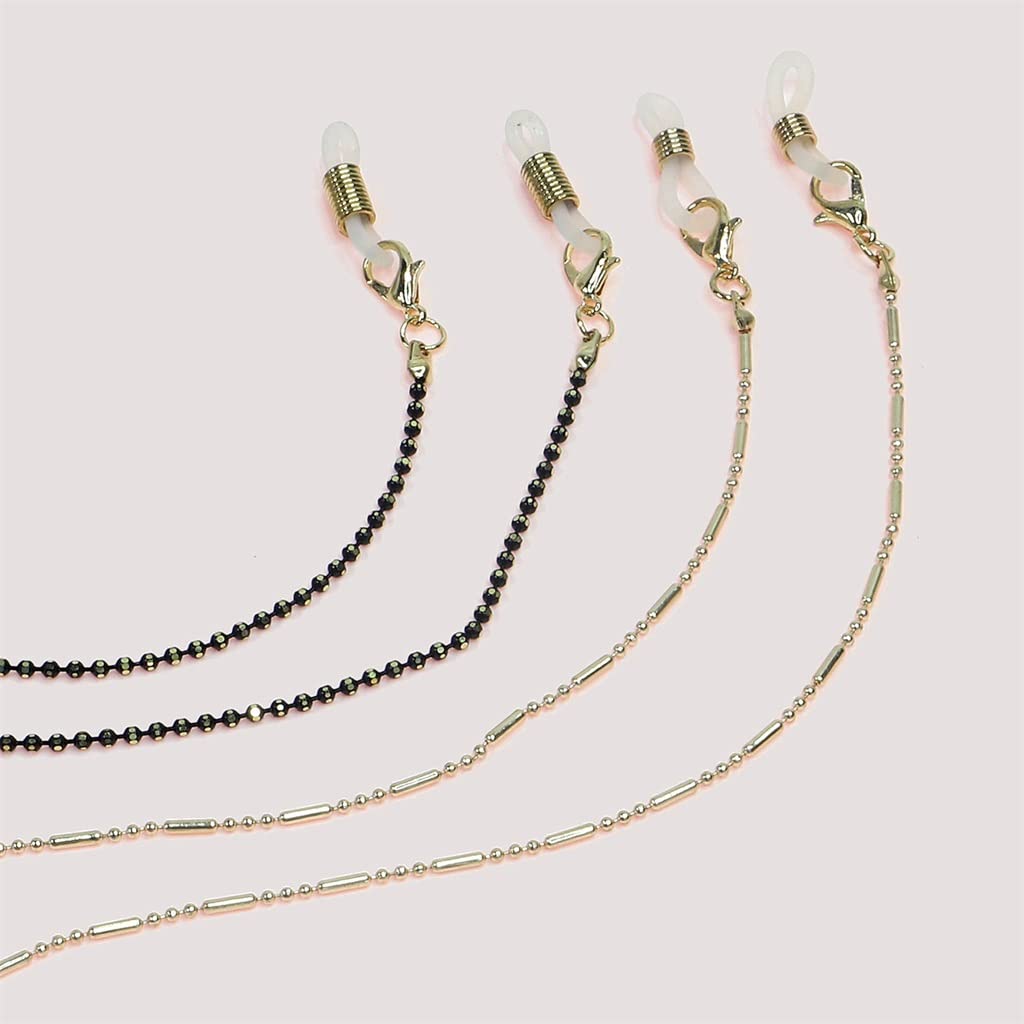 Conjunto de Dos Piezas de Cadena para Gafas con Cuentas Negras y Cuerda Dorada (d Talla nica)