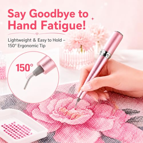 Image of Wireless Electric Diamond Art Pen, Vacuum Diamond Painting Pen No Wax Needed, 150 Ergonomic Tip, Quiet Lightweight & Rechargeable Diamond Art Accessories for Adults (Pink)
