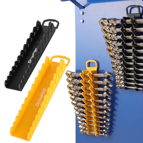 Image of GRENPRO Wrench Organizer for Tool Box, 2 Pack Magnetic Wrench Holders with Handle, SAE & Metric Wrench Rack for Tool Box Drawer Storage