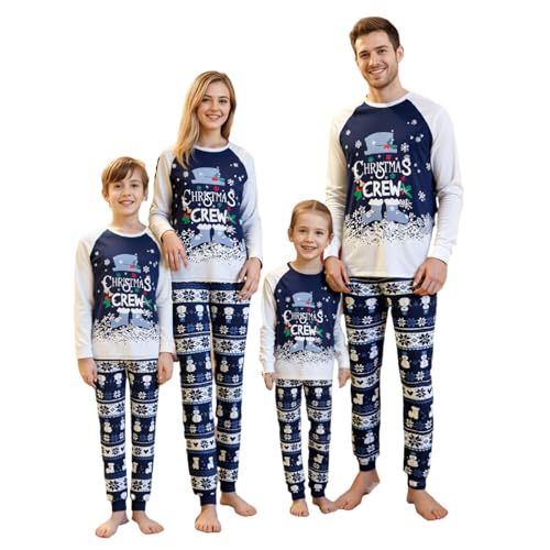 VS&LLWQ Family Matching Christmas Pajamas Set, Navy Blue and White Snowman Print Xmas Jammies Sleepwear