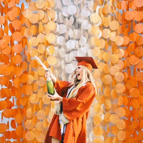 Image of 192 Ft Orange Party Decorations Ombre Orange Big Circle Dots Backdrop Streamer Tissue Paper Polka Dots Hanging Garland for Birthday Engagement Wedding Fall Autumn Harvest Thanksgiving Party Supplies