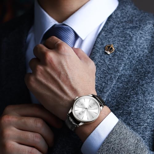 OLEVS Leather Watches for Men Classic Large Face Business Watches for Men - image 5