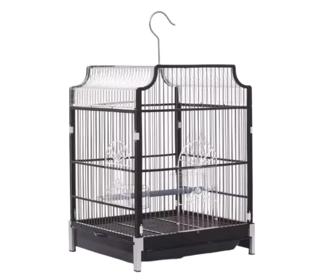 Klatka Na Ptaki Dla Ptaków Kanarków Dekoracyjna Klatka Dla Ptaków Wisząca Metalowe Plastikowe Klatki Domowy Przewoźnik(Black)