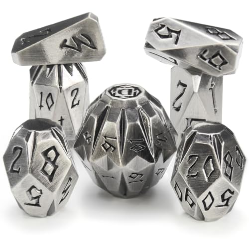 Metal Dice Set for D&D, ZHOORQI 7 Pcs Polyhedral Dice, Perfect for Dungeons and Dragons, RPG Role Playing Games - Unique Cool Dice with Stonehenge Themed Design for Games Gifts?JS-Silver?