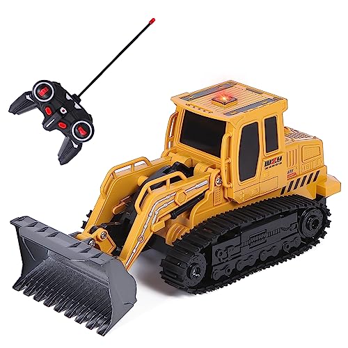 Highttoy Buldócere Teledirigido Niños, Buldócere Excavadora Juguetes Niños Camion Juguete Vehículo de Construcción Bulldozer RC 6 Canales Escala 1:24 con Luz y Sonido