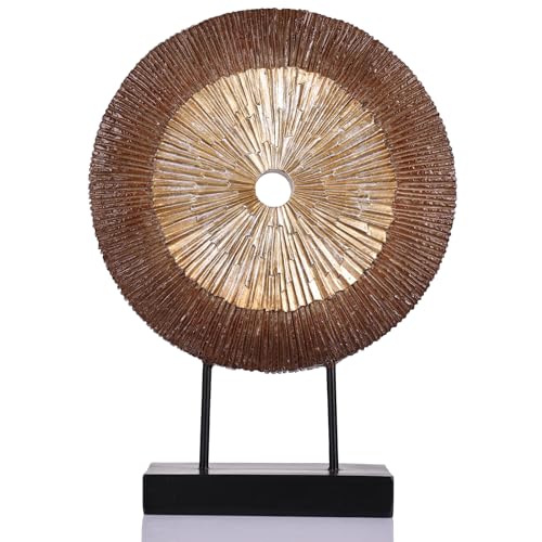 oliruim 12" Tall Abstract Brown Gold Round Sculpture - Unique