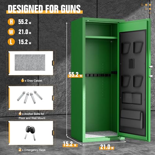 Image of Bonusall 12-15 Green Gun Safe for Rifles,Fireproof Gun Safe for Rifles and Pistols,Rifle Safes for Home with Digital Keypad,Adjustable Shelves & Handgun Pockets