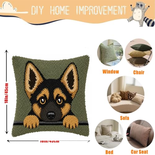 Image of EMISTEM Latch Hook Kits for Adults - Latch Hook Pillow Kits, Crochet Yarn Kit for Beginners, Cross-Stitch Embroidery Cushion Cover Case with Printed Canvas. (Cute Puppy,17x17 inch)