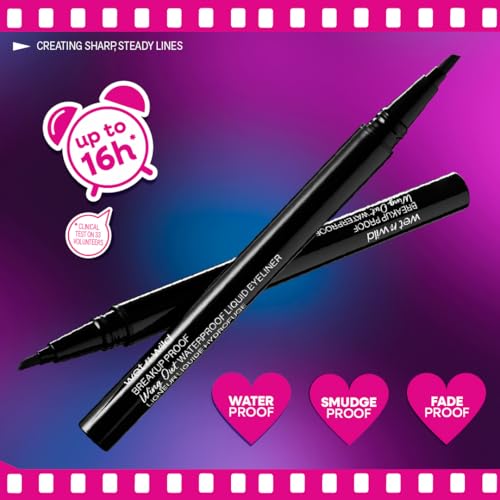 Image of wet n wild Breakup Proof Wing Out Waterproof Liquid Eyeliner, 16-Hour Wear, Smudge-Proof & Cry-Proof, Flat Angled Brush for Precise & Bold Wings - Ultra Black